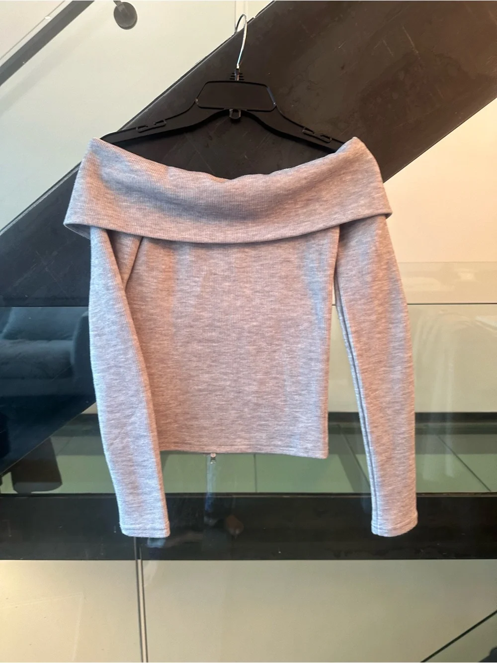 Noisy May Gray Off-Shoulder Zip Top